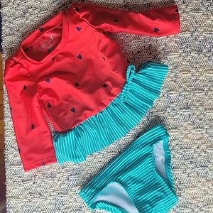 Cat&Jack 3-6m rashguard and matching bottom. Watermelon